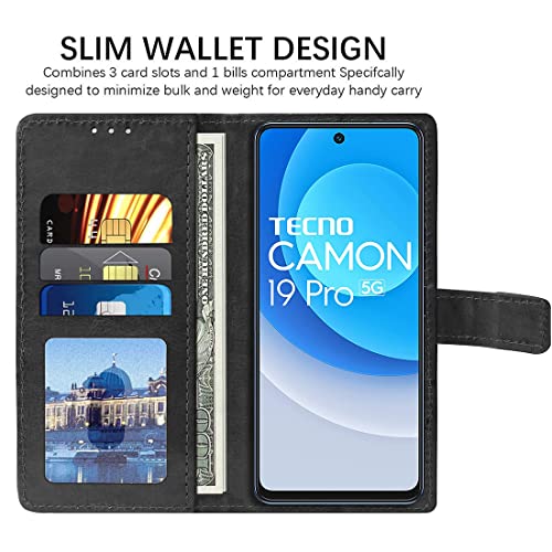 Image of Amazon Brand - Solimo Flip Leather Mobile Cover (Soft, Flexible & Kickstand Back case) Compatible for Tecno Camon 19 Pro 5G (Black)