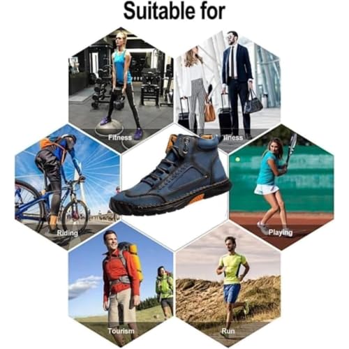 Men's Comfortable Handmade Leather Boots, Men's Casual Leather Handmade Non-Slip Arch Support Sneakers,Hiking Shoes2