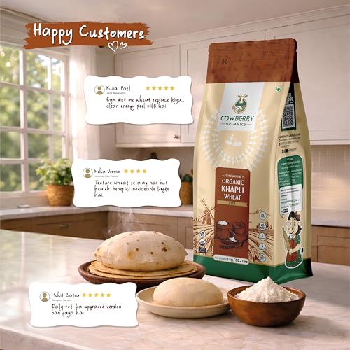 Image of COWBERRY Organic Khapli Wheat Atta 1kg | Lab-Tested for 252+ | 100% Certified Organic | Stone Ground | High in Fibre | NPOP, USDA & EU Certified