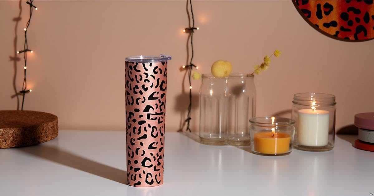 20OZ Leopard Tumbler, Cheetah Print Compound festival Gifts for Women Leopard Print Coffee Cugs with Lid, Rose Gold Stainless Insulated Tumbler Cups Birthday Chetah Gifts for Mom - Image 5
