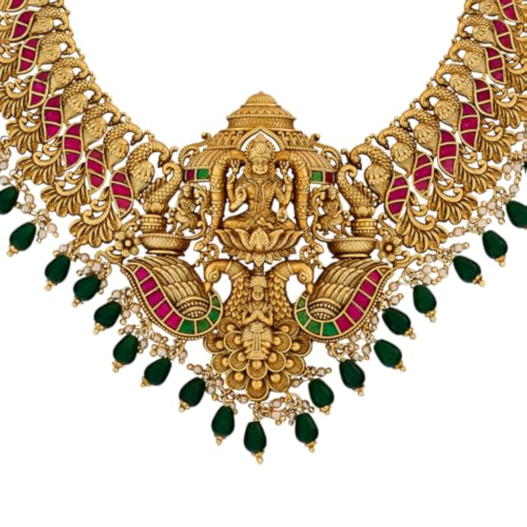 Women's Ruby-Green Gold Polished Antique Necklace Set