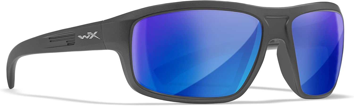 Wiley X WX Contend Captivate Polarized Sunglasses, ANSI Z87 Safety Glasses for Men and Women, UV Eye Protection for Shooting, Fishing and Biking Black Frames, Blue Mirror Tinted Lenses