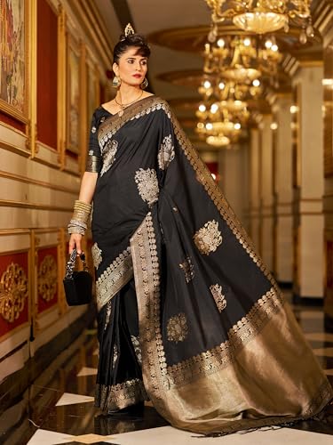 Image of SWORNOF Women's Banarasi silk Saree With Unstitched Blouse Piece