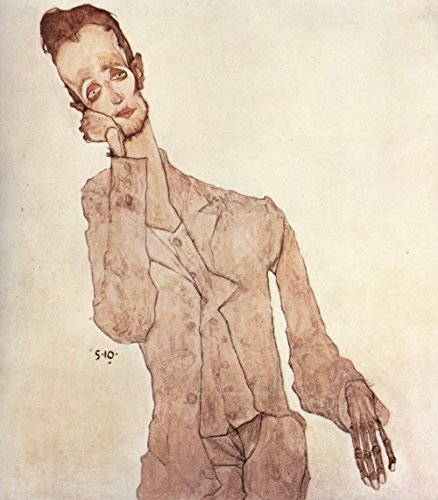 Poster Egon Schiele Tired Man extra large cadre marron semi gloss art moderne