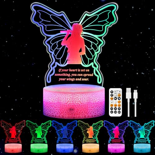 Image of Inspirational Gift for Women - Remote Control 3D Butterfly Lamp with Uplifting Quote, Dimmable Night Light, 7 Colors & Timer, 3 Acrylic Panels for Home Decor Bedroom