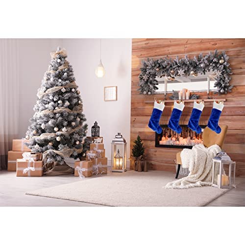 12 Pieces Large Blue Christmas Stockings Big Plush Decorative Stocking 20-Inches Plush Fur Cuff Stockings For Family Holiday Party Decorations #TOP5