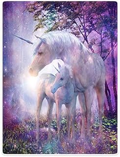 YISUMEI 150x200 cm Blanket Comfort Warmth Soft Cozy Easy Care Machine Wash Fantasy Forest Unicorn Purple,Violet