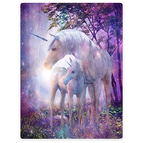 YISUMEI Decke 150x200 cm Kuscheldecken Sanft Flanell Weich Fleecedecke Fantasy Forest Einhorn Lila