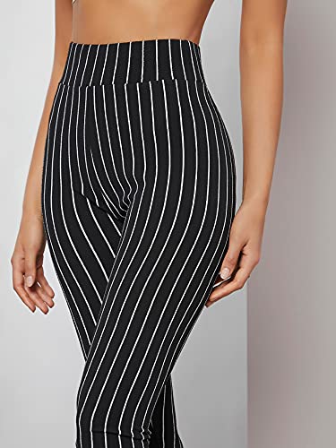 Floerns Women's Striped Print Wide Waistband Cropped Workout Legging Pants Black S #TOP3