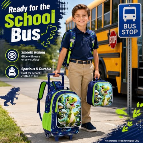 Image of CCJPX Rolling Backpack for Boys, Kids Roller School Bag with Wheels Toddler Wheeled Bookbag Elementary