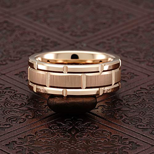 100S JEWELRY Tungsten Rings For Mens Wedding Band Rose Gold Brick Pattern Engagement Promise Jewelry Size 6-164