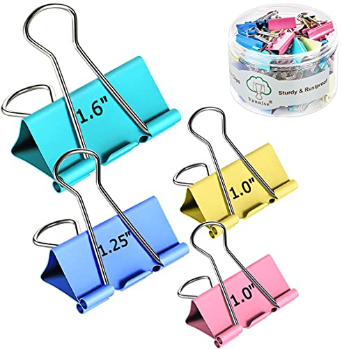 【 2022 Upgrade】Vannise Binder Clips, Colored Binder Clips Assorted Sizes, Large Binder Clips 1.6”, Medium binder clips 1.25”, Small Binder Clips 1”, Larger Paper Clamps for Office,School,Home