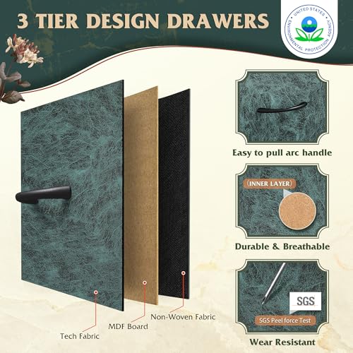 Image of WLIVE Dresser with 4 Drawers, Storage Tower, Organizer Unit, Fabric Dresser for Bedroom, Hallway, Entryway, Closets, Sturdy Steel Frame, Wood Top, Easy Pull Handle, Vintage Green