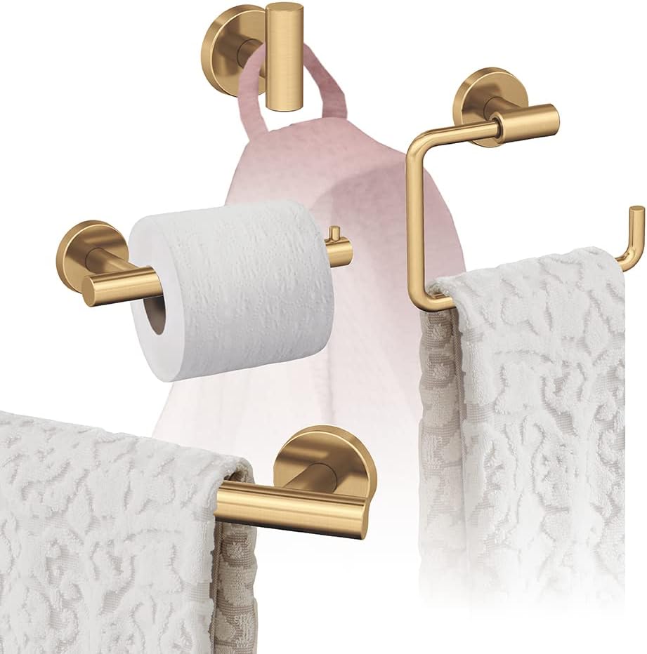 Arrondi Towel Bar 9 inch Champagne Bronze Bath Set (4 Piece)