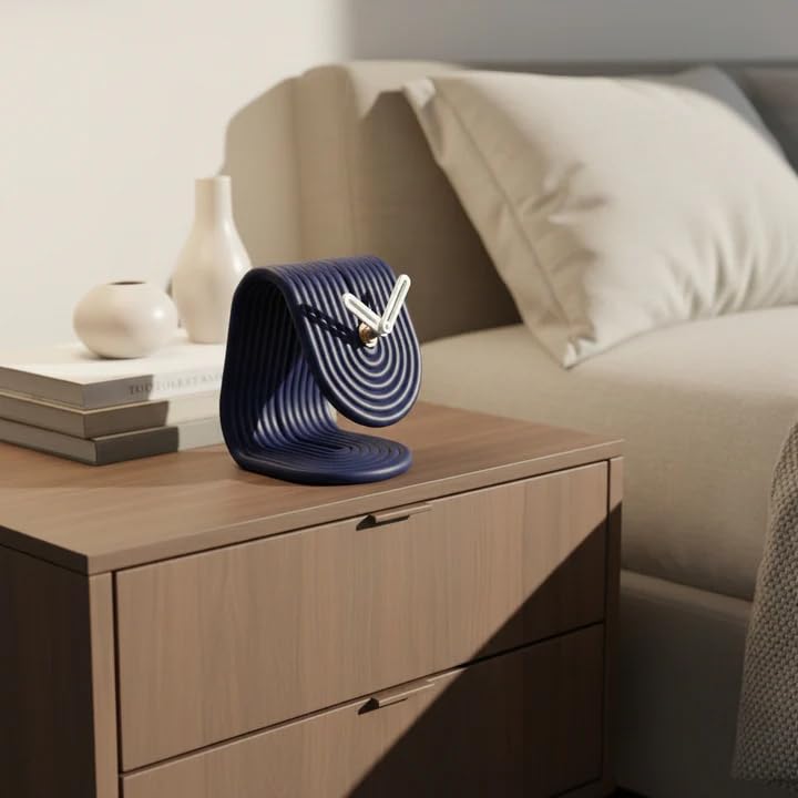 Image of CORAL TREE Modern Loop Table Clock | Blue Ribbed Desk Clock | Decorative Clock for Home & Office