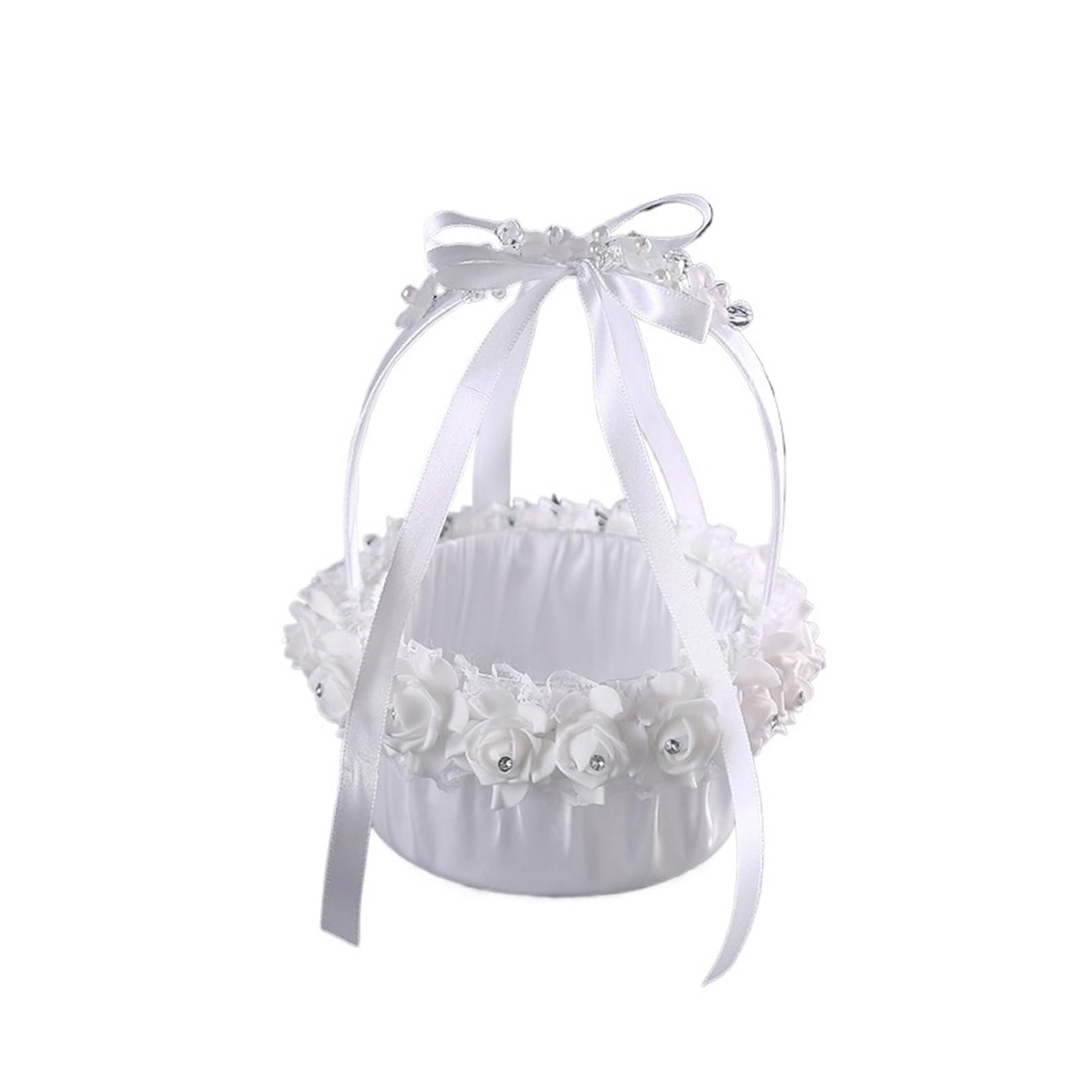 Wedding Petal Confetti Basket, Flower Basket White Satin Lace Wedding