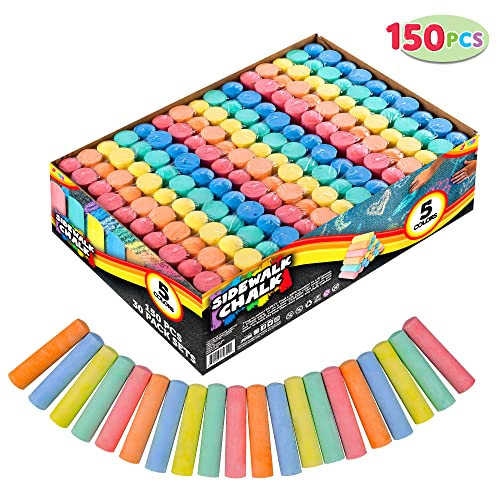 Joyin 150 Pcs Sidewalk Chalk Set In 30 Packs, 5 Colors, Giant Box Non-Toxic Jumbo Washable Chalk For Outdoor Art Play, Painting On Chalkboard, Kitchen, Blackboard, Playground, Outdoor #TOP1