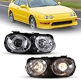 Nixon Offroad Headlights Fit For 1998 1999 2000 2001 Acura Integra LED DRL Halo Projector Headlights Assembly w/High & Low Beam (Chrome Housing Clear Lens)