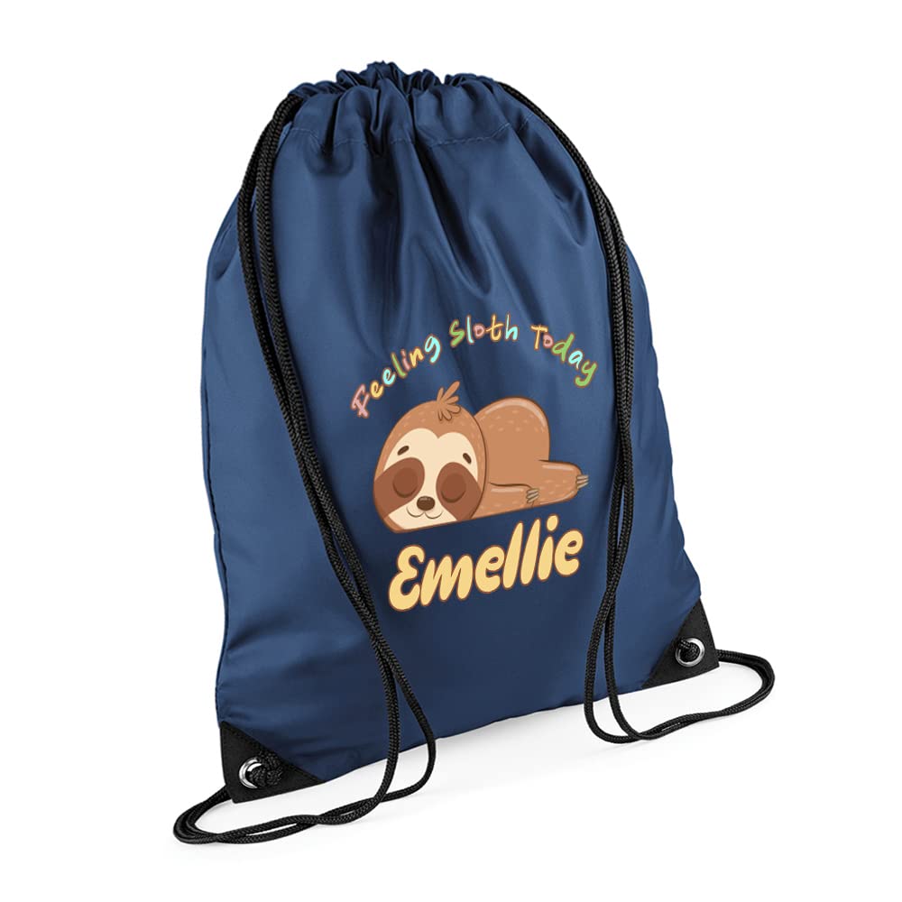 Getagift Sloth Design Bag, Personalised Bag, Custom With your Name, Animal Lover, Birthday, Christmas, Gift For Men-Women Drawstring Bag, PE Gym Kit Swimming, Sport Rucksack. (French Navy)