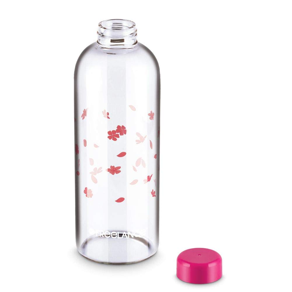 Freelance Sakura Glass Water Bottle 1 Litre/LTR - Borosilicate Glass Bottle for Fridge - BPA-Free, Leak-Proof Lid for Office, Gym, Outdoors - Eco-Friendly, Reusable Water Bottle Glass - Image 2 thumbnail