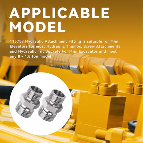 Image of 115757 Excavator Hydraulic Hose Pipe Thread Connector Compatible with Mini Excavator(For Most Hydraulic Thumbs, Screw Attachments And Hydraulic Tilt Buckets) - 2Pcs