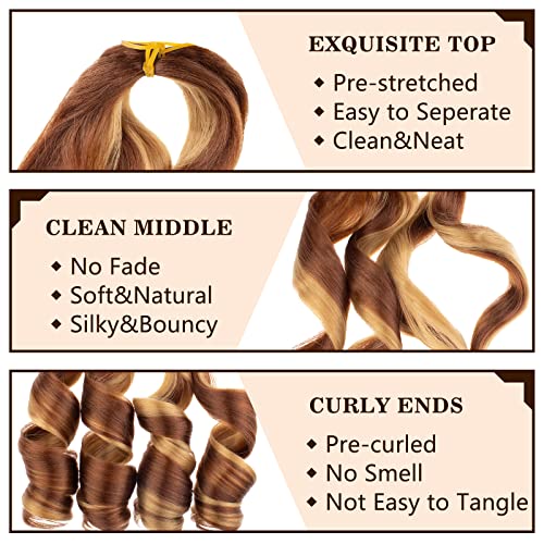 Cookoo 9 Packs Pre Stretched French Curls Bouncy Braiding Hair 22 Inch Mix Blond And Brown Spiral Curls Braid Hair With Curly Ends Spanish Curly Braiding Hair Loose Wavy Synthetic Hair Extensions For Black Women 27M30# #TOP2