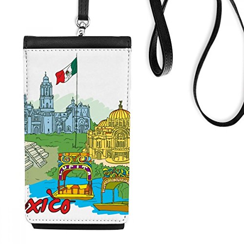 DIYthinker M�xico Bandera Cultura Famoso Lugares tur�sticos Pintada de Cuero de imitaci�n Smartphone Colgando el Monedero del Regalo Monedero Negro tel�fono