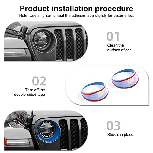 Image of CheroCar for JL Mesh Grille Grill Insert & Headlight Turn Light Cover Trim Exterior Accessories for Jeep Wrangler JL 2018-2023, Blue
