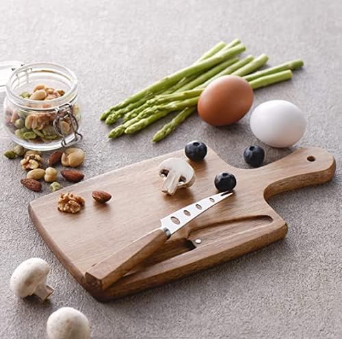 Mini Small Cheese Board and Knife Set, Charcuterie Platter & Serving Tray for Wine, Crackers, Brie and Meat for Home,Picnic,Restaurant, Cafe Use (Dimensions :19 x 15 x 1.5 cm) 4
