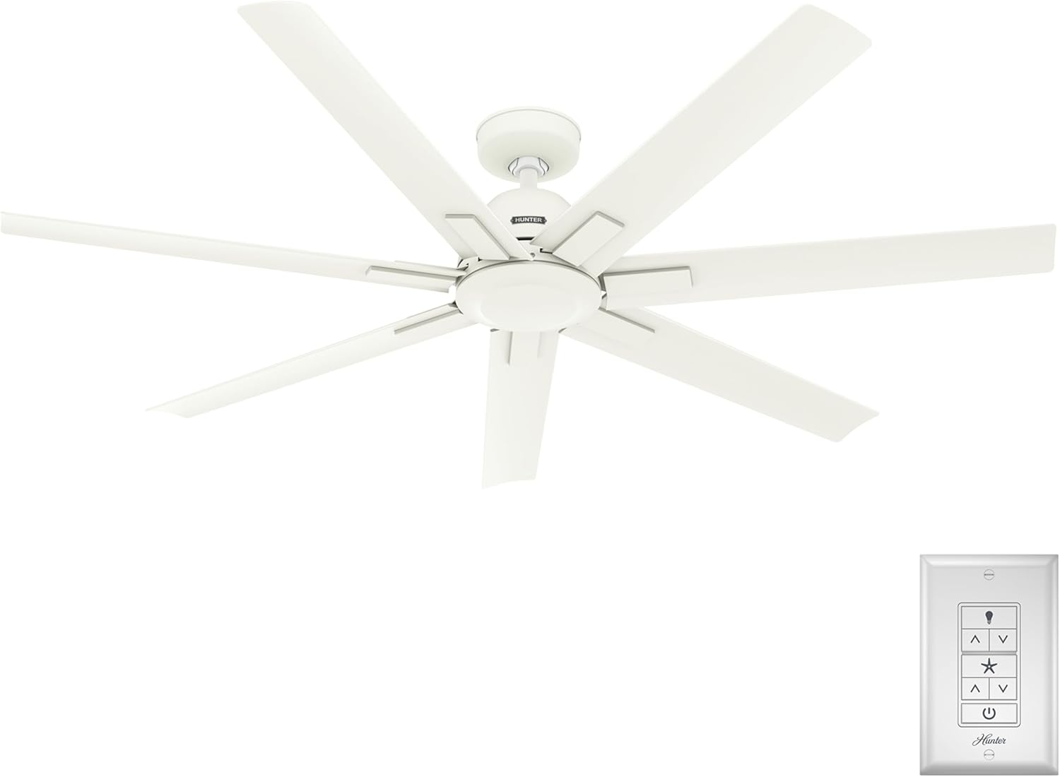 Hunter 60 inch Outdoor or Indoor Ceiling Fan without Light - White Ceiling Fan with Wall Control, For Patio, Living Room, Bedroom - Quiet, Standard Mount, 7 Blades - Downtown 53436, Matte White