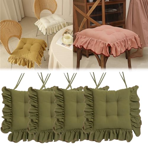 Pack de 4 cojines con volantes para sillas de comedor de algodón con lazos modelo B 2