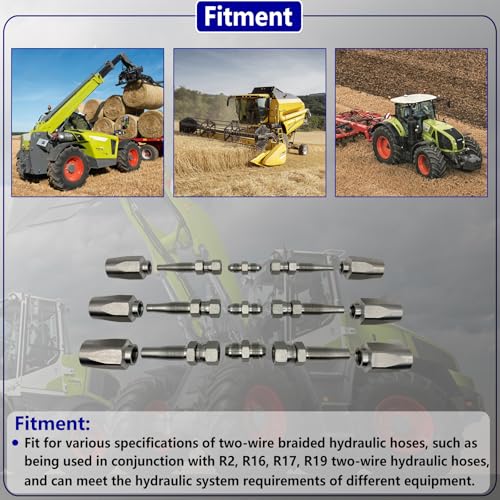 Image of 3-Pack Reusable Hydraulic Hose Field Repair Kit For R2 R16 R17 R19 2-wire hydraulic hoses Replacement for 1 /4 inch 3 /8 inch 1 /2 inch Inner Diameter Hydraulic Hose Repair Fitting 4000 psi Pressure Rating