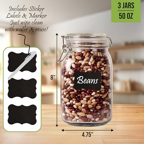 Galashield Glass Jars with Lids Food Storage Jars with Airtight Lids Leak Proof Glass Canisters Kitchen [50 oz - 3 Pack] by Galashield - Image 2