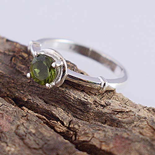 Bague en argent 925 et moldavite verte ronde de 5 mm faite main - 5