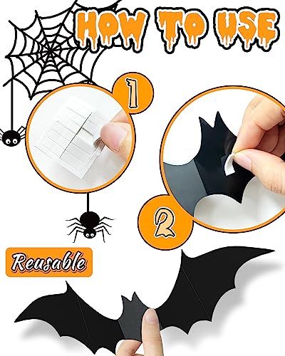 Image of 28 Pcs 3D Halloween Decorations Bats Decor,5 Sizes Bats Wall Decor Indoor | Scary Bat Stickers, Halloween Decorations for Bedroom Bathroom, Door Wall Party Decorations