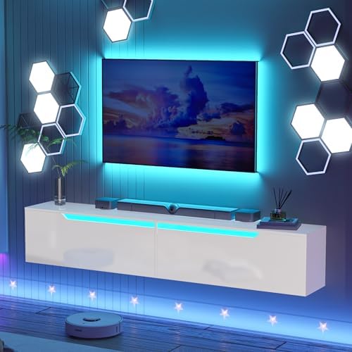 LED Floating TV Stand Wall Mounted for 85 inch TV, Media Entertai...