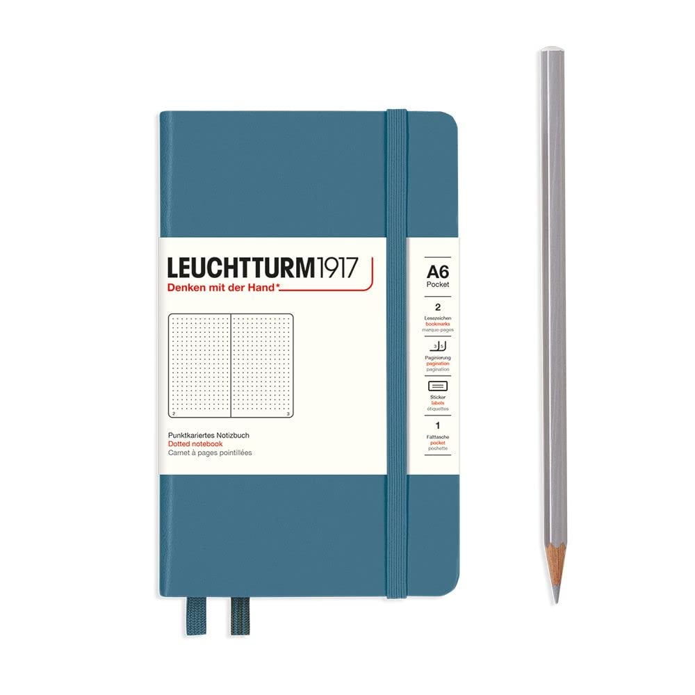 365649 Notebook Pocket (A6), Softcover, 123 Numbered Pages, Stone Blue, Dotted