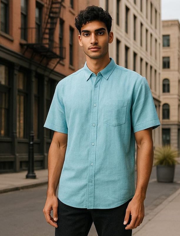 Image of Men's Khadie Cotton Half Sleeves Plain Solid Casual Shirt