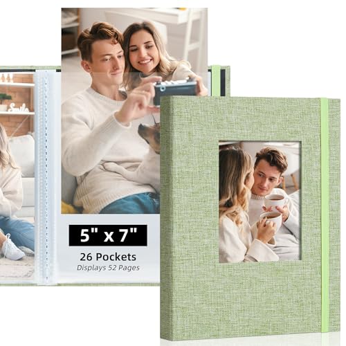 Remowith 5x7 Photo Album, Slip In Fabric Cover Scrapbook with Front Window,...