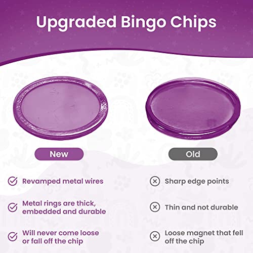 Mr Chips Magnetic Bingo Chips With Metal Edge 3/4 Inch – 200 Upgraded Pieces Violet Transparent Bingo Chips - Available In 7 Colors In A Reusable Storage Bag #TOP2