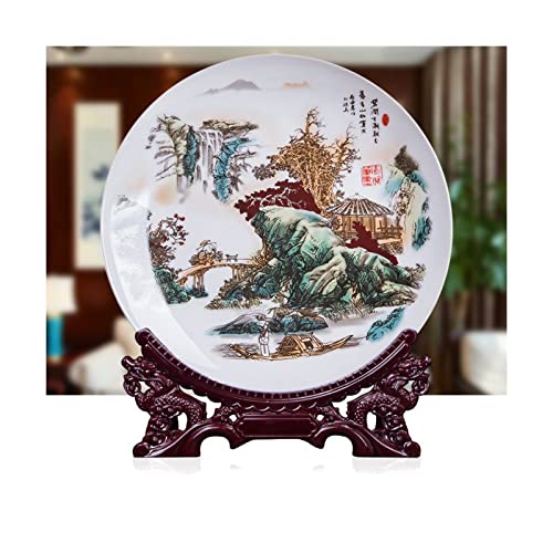 Servierplatten - Chinesische Vintage Dekorative Keramikplatte, 10 &Quot;Landschaft Gezeiten Ornamentplatte Mit Drachenförmigem Displayständer, Kunstdekor Für Das Wohnzimmer Zu Hause, Platte, 10 Cover