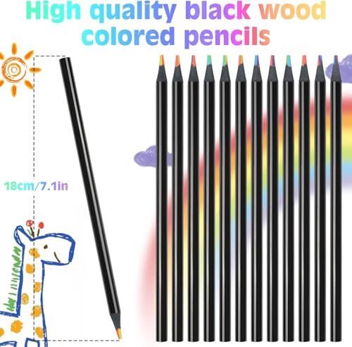 Image of 12PCS Colors Rainbow Pencils,Black Wooden Rainbow Color Pencils, Multicolored Pencils Art Supplies for Adults Drawing Coloring Sketching, Party Favor Bags, Pre-sharpened