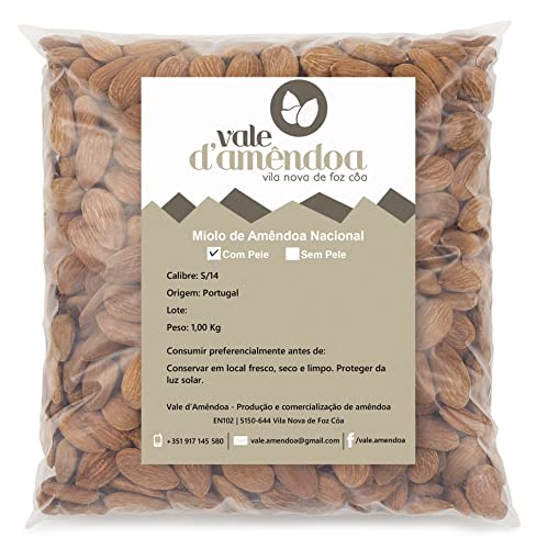 Almendra Con Piel de Portugal 1kg | Sin Gluten | Ideal para Dieta Vegana, Vegetariana, Keto, Paleo y Macrobiotica | Perfecta para Transformar en Harina, Crema y Bebida de Almendras, de Vale D'Amendoa