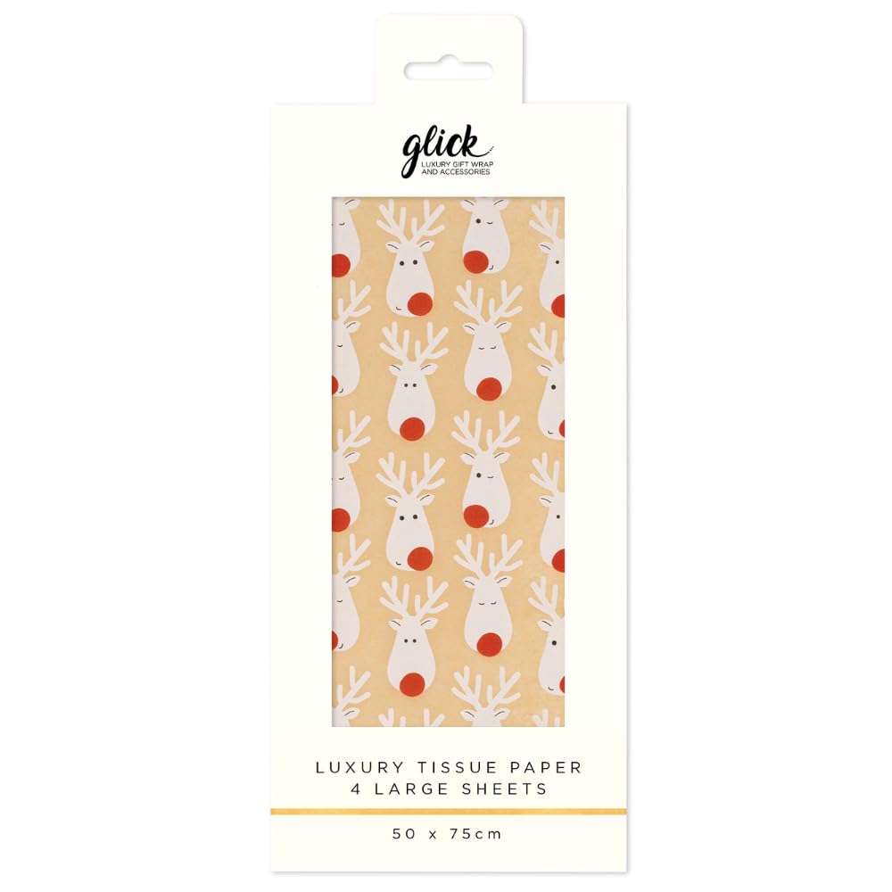Glick Christmas Tissue Paper for Gift Wrapping, Terrific Reindeer Kraft, Four Sheets, 50 x 75 cm When Opened, Multi-Coloured