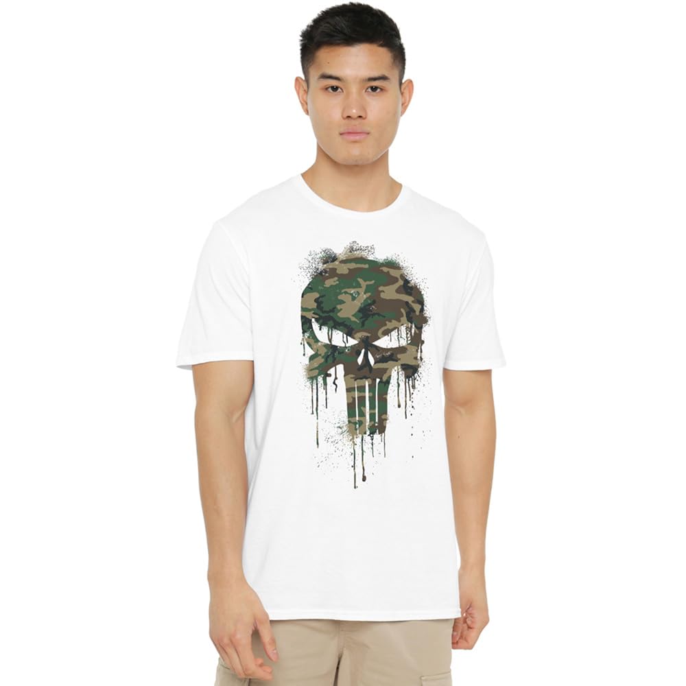 Marvel Punisher Skull Camo Unisex T Shirt, White, XXX-Large