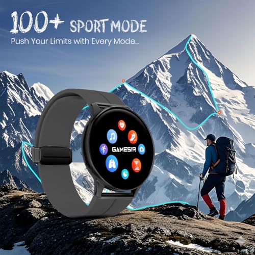 Image of GameSir Active 2 Smartwatch for Men & Women, 1.39 inch HD Round Display, Bluetooth Calling, Heart Rate & SPO₂, 100+ Sports Modes, IP67, Long Battery Life for Android & iOS (Magnetic Dark Grey)