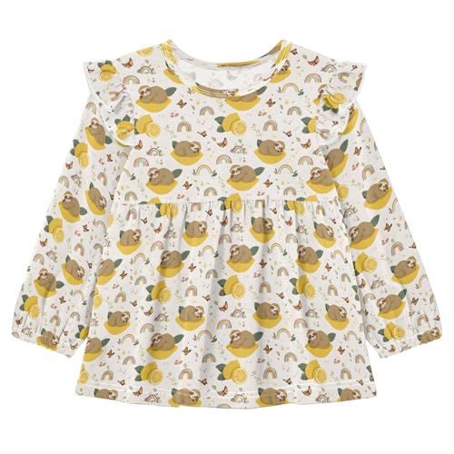 Sloth Lemon Rainbow Girls Shirts Cotton Long Sleeve Ruffle Toddler Tee Tops