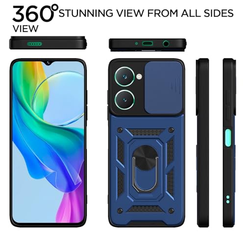 Image of Pikkme D10 Tough Armor Bumper Case | 360 Protection Case | Sliding Camera Shield Cover & Ring Holder Stand Back Cover for iQOO Z9 Lite 5G / Vivo T3 Lite 5G / Vivo Y18 / Y18e / Y03 (Blue)