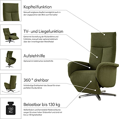 CAVADORE TV-Sessel Juba / Pflegeleichter Fernsehsessel mit Aufstehhilfe + elektrisch verstellbarer Relaxfunktion / 2 E-Motoren / 75 x 112 x 82 / Soft Clean Bezug, Grün – Bild 5