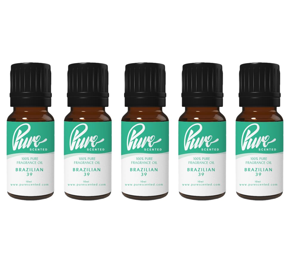 Pure Scented 50ml Fragrance Oils - 5 x 10ml Suitable for Candles, Soaps, Slime, Diffusers, Cosmetics, Wax Melts, Designer (5 x 10ml, Brazilian 39)